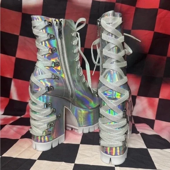 dolls kill club exx lucid dreams holographic corset boots - Picture 2 of 5